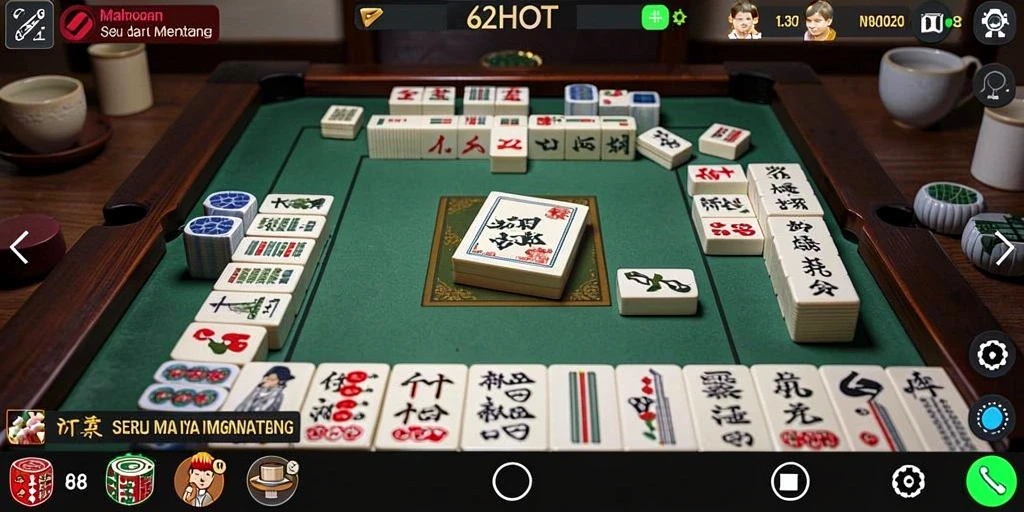 Tampilan gameplay seru dari 62HOT dengan ubin Mahjong.