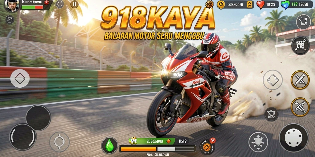 Screenshot gameplay 918KAYA yang menampilkan aksi balap motor yang seru.
