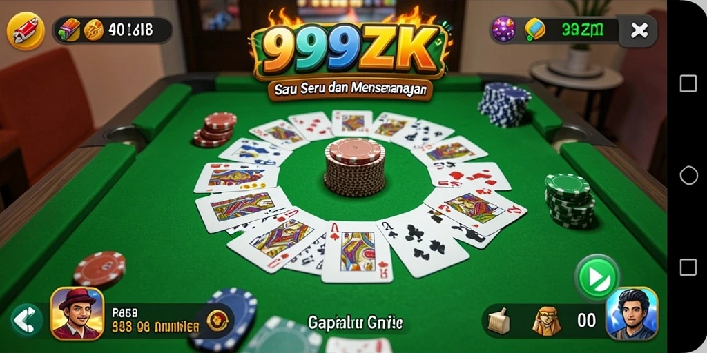 Screenshot gameplay 999ZK menampilkan serunya permainan Gaple.