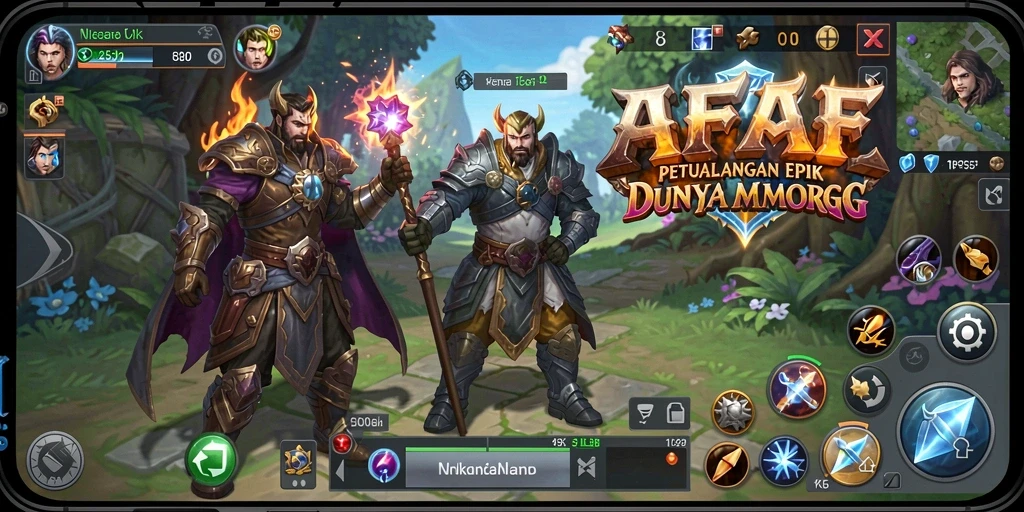 Tampilan gameplay AFAF dengan pertempuran epik dan karakter menarik.