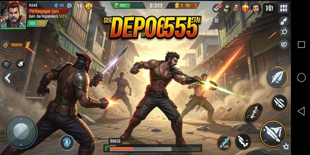 Tampilan gameplay yang mendebarkan dalam DEPO555 saat bertarung.