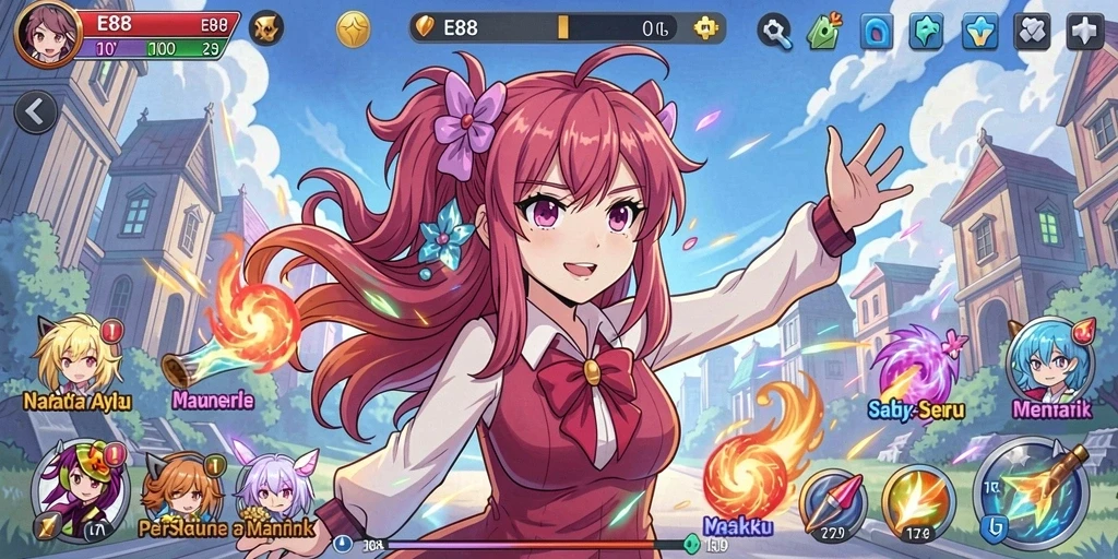 Tampilan menarik dari gameplay E88 dengan karakter Anime yang memukau.