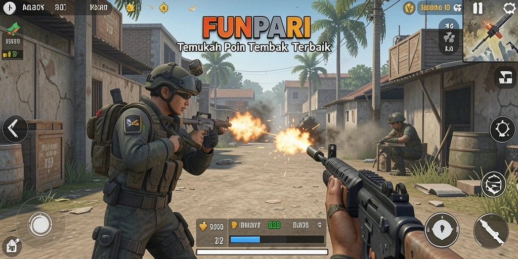 Gameplay seru di FUNPARI dengan aksi tembakan tak terduga.