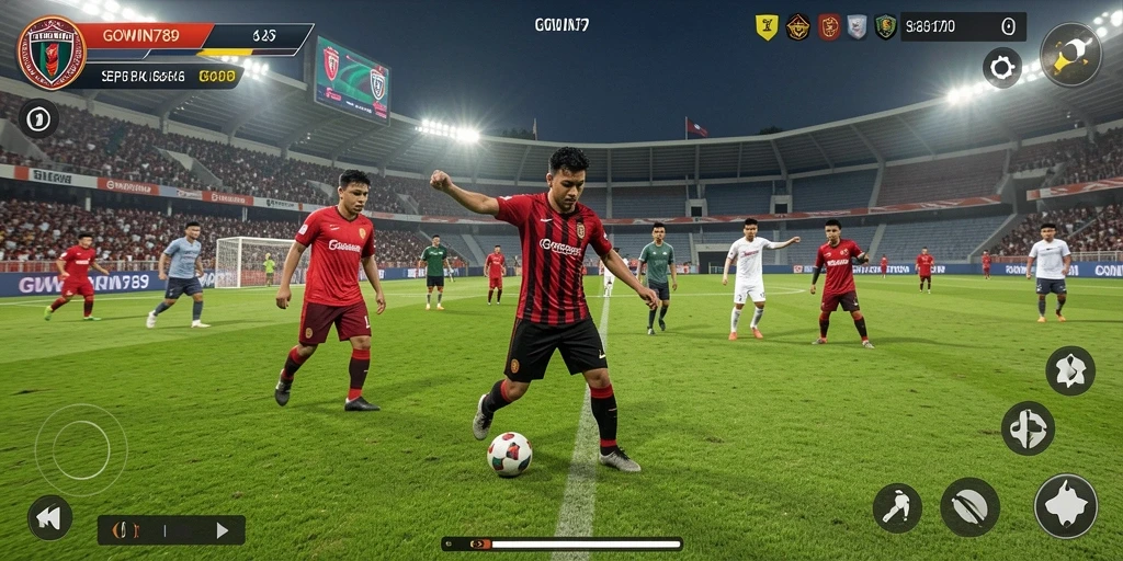 Screenshot menampilkan action gameplay sepak bola yang seru di GOWIN789.