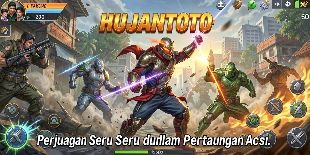 Screenshot utama HUJANTOTO menampilkan aksi seru dalam pertempuran.