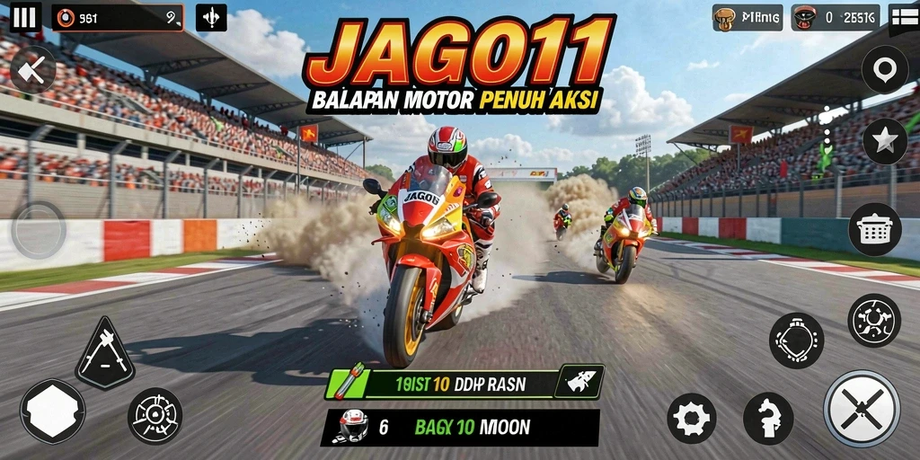 Gameplay JAGO11 yang mendebarkan di trek balap motor.