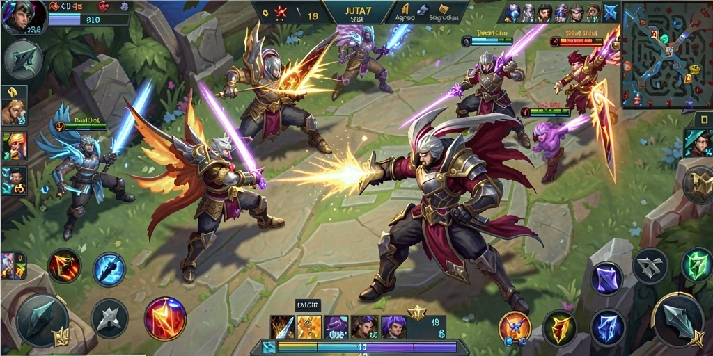 Screenshot menampilkan aksi gameplay MOBA yang mendebarkan.
