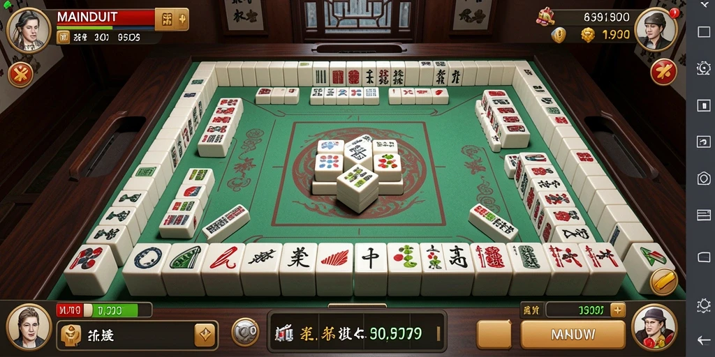 Tangkapan layar utama MAINDUIT menunjukkan gameplay Mahjong yang seru.