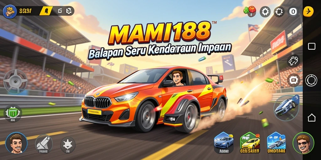 Screenshot gameplay MAMI188 menampilkan aksi balapan yang mendebarkan.