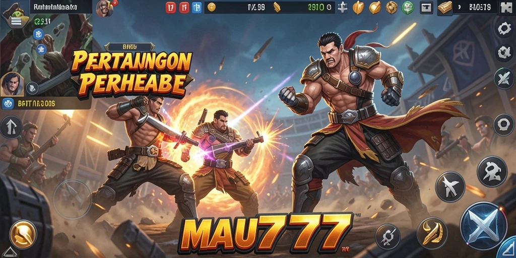 Screenshot MAU777 menampilkan aksi pertarungan Battle Royale yang intens.