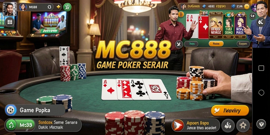 Screenshot gameplay utama dari MC888 yang menunjukkan keseruan permainan Poker.