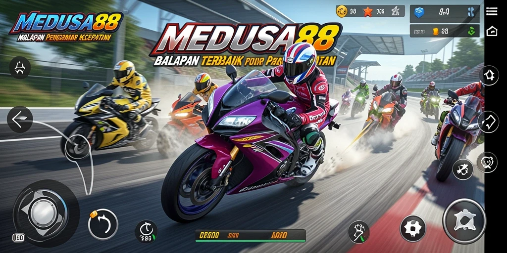 Tampilan gameplay <strong>MEDUSA88</strong> yang mendebarkan saat balapan motor.