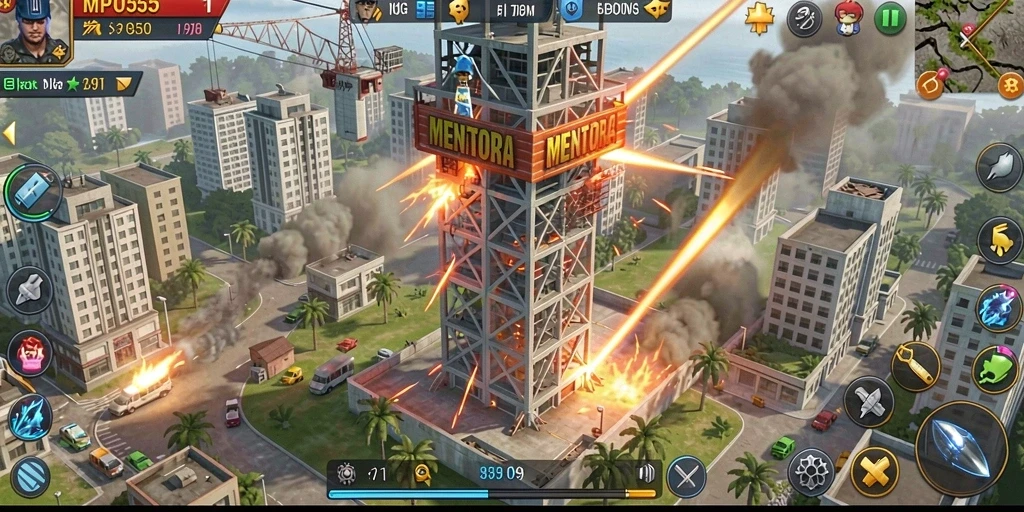 Tampilan gameplay seru di MPO555 dengan strategi Tower Defense.