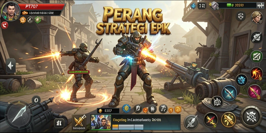Screenshot gameplay PT707 menunjukkan pertempuran strategis penuh ketegangan.
