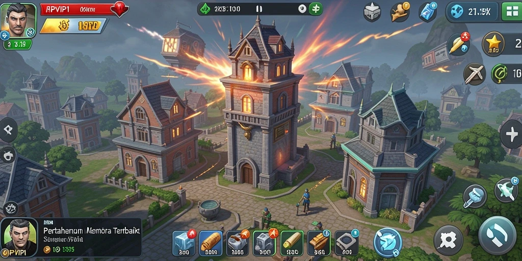 Gameplay RPVIP1 menampilkan strategi menara dalam pertempuran yang intens.
