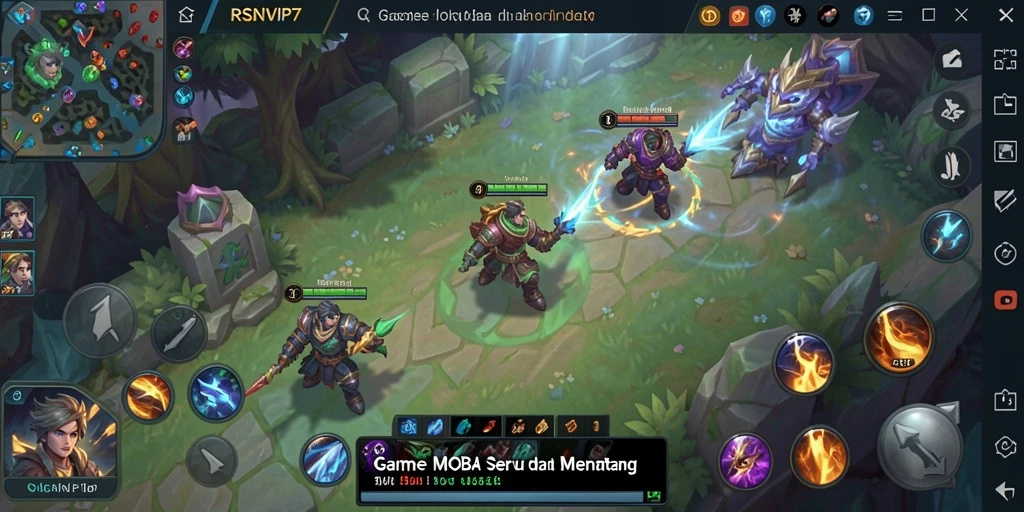 Screenshot gameplay RSNVIP7 yang menunjukkan aksi pertempuran MOBA.