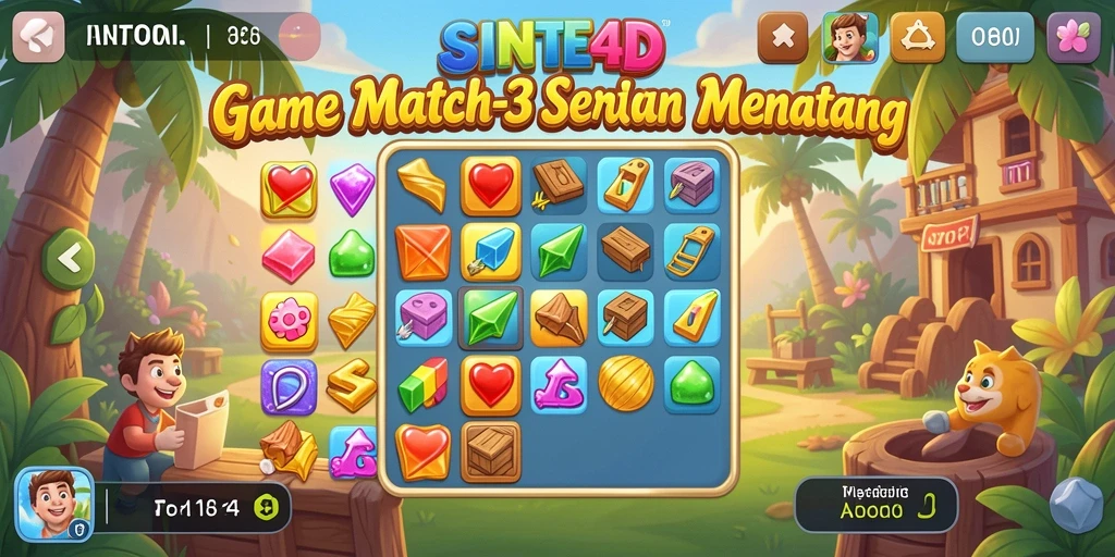 Tampilan screenshot gameplay SINTE4D yang memukau dalam mode Match-3.