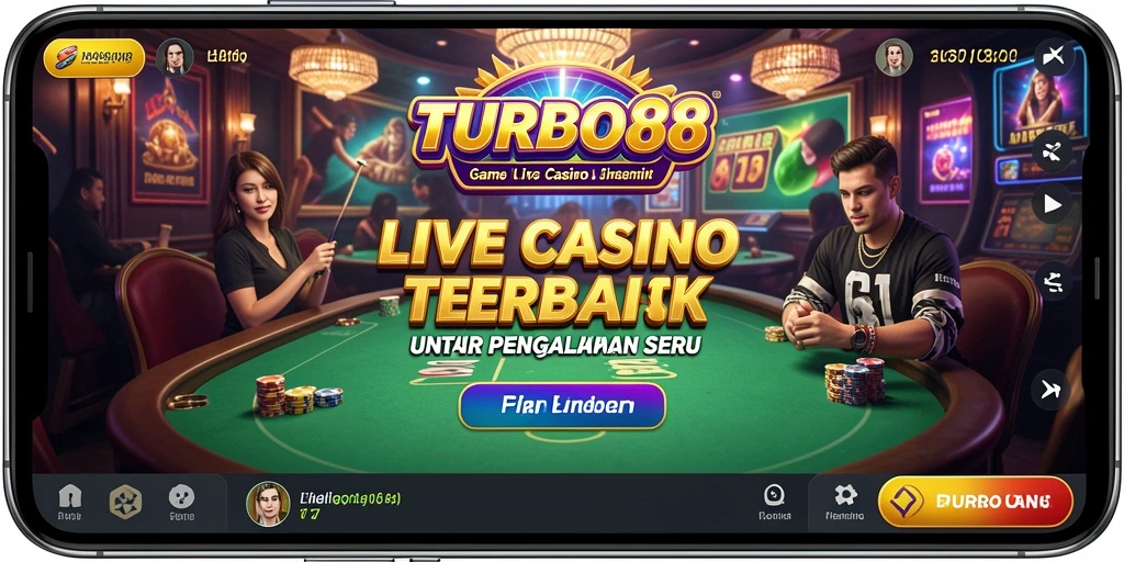 Screenshot TURBO88 menampilkan dealer profesional dan gameplay Live Casino yang menarik.