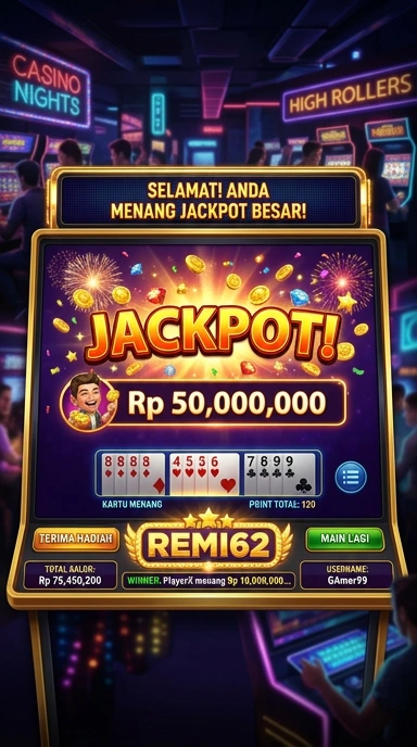 Tampilan utama aplikasi remi62 yang menarik dan mudah dipahami.